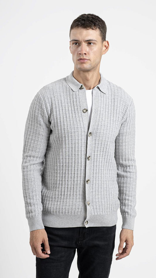 COLLARED BUTTONED KNIT CARDIGAN